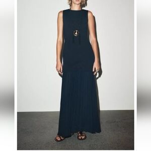 Zara Elegant Combination Nav Sleeveless Knitted Stretch Festive Maxi Dress Sz- S